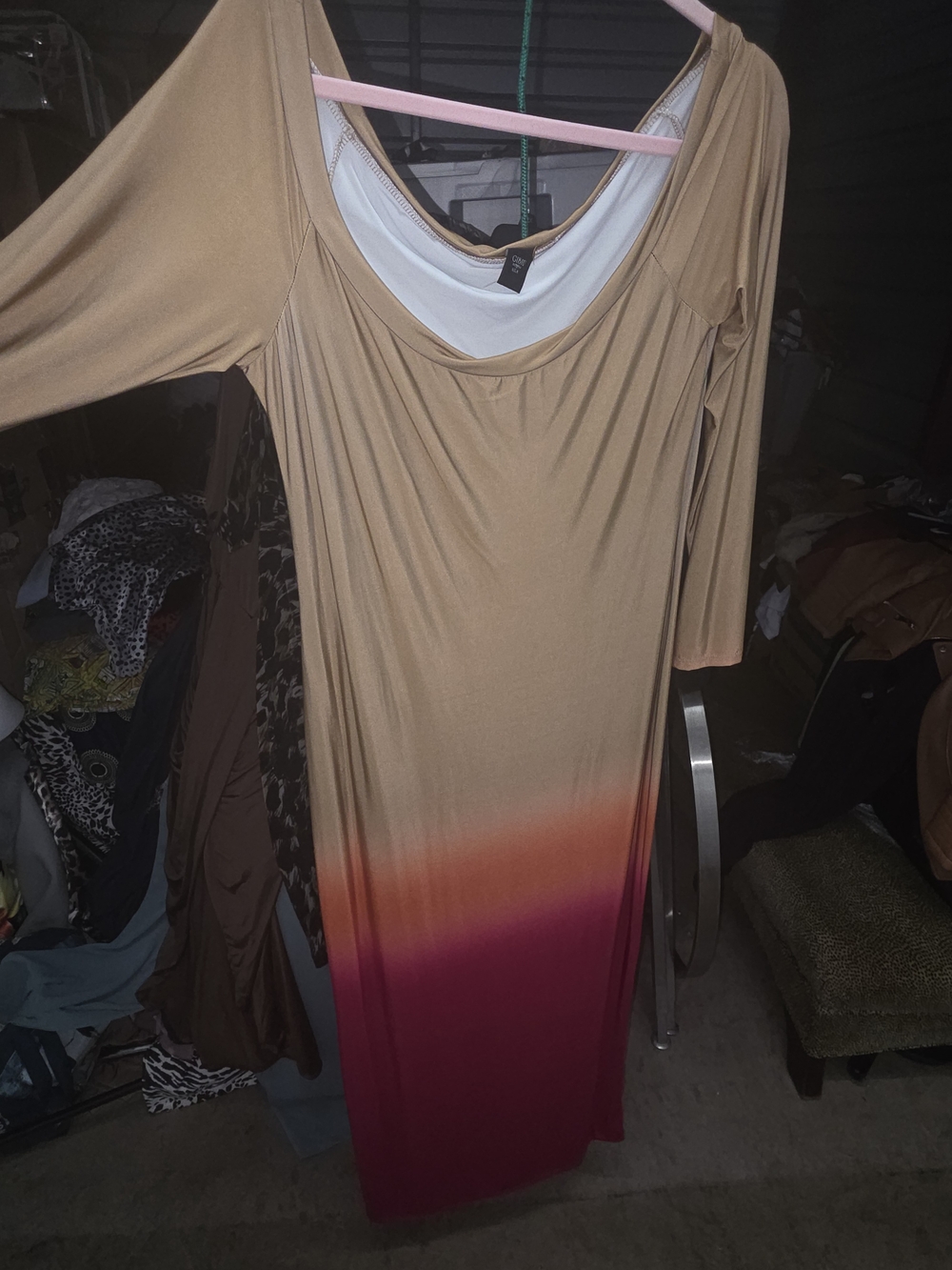 Ombre Scoop-Neck Maxi Dress in Beige to Pink